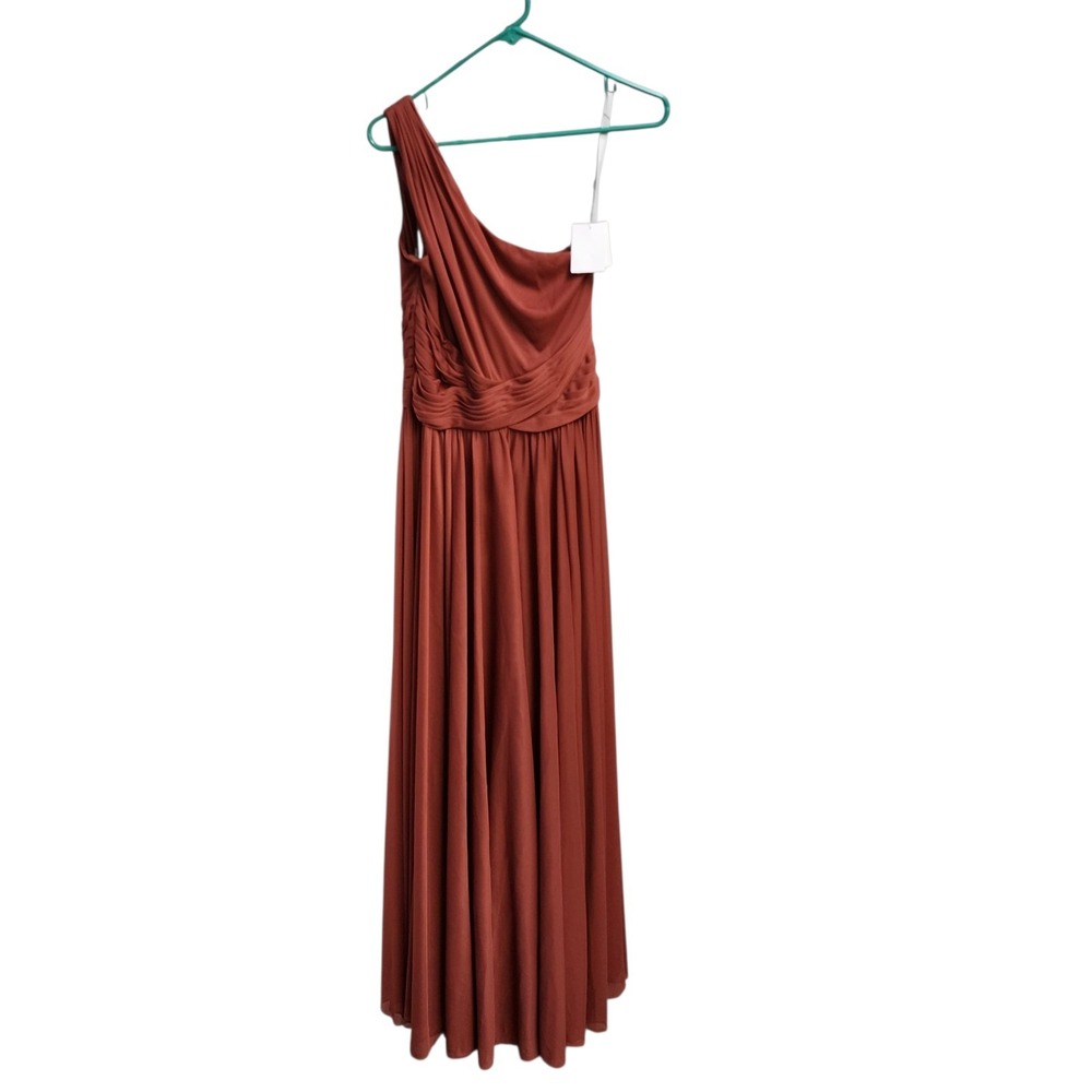 David's Bridal NWT Women's Size 8 Formal Maxi Dress Cinnamon F19932 One Shoulder